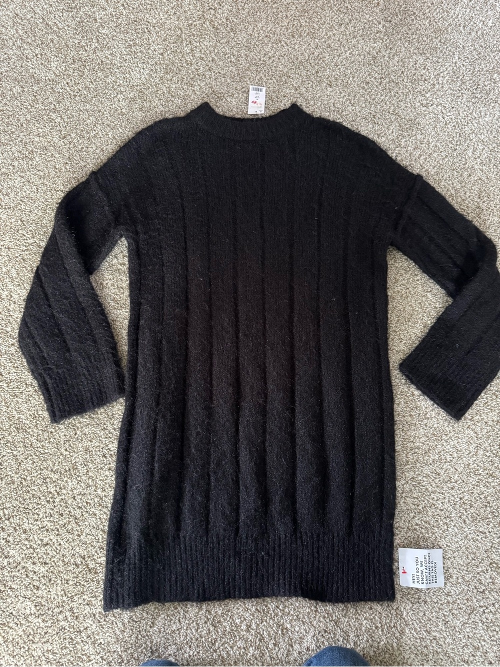 Topshop Black Ribbed Crewneck Sweater Dress